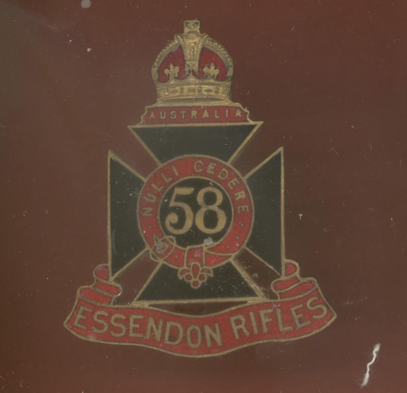 Australian 58th Infantry Battalion (Essendon-Coburg-Brunswick Rifles) slouch hat badge .