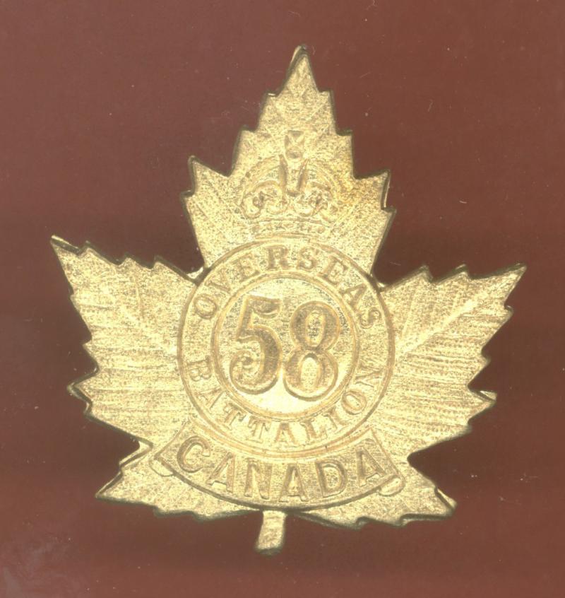 Canadian 58th Central Ontario Bn. WW1 CEF cap badge