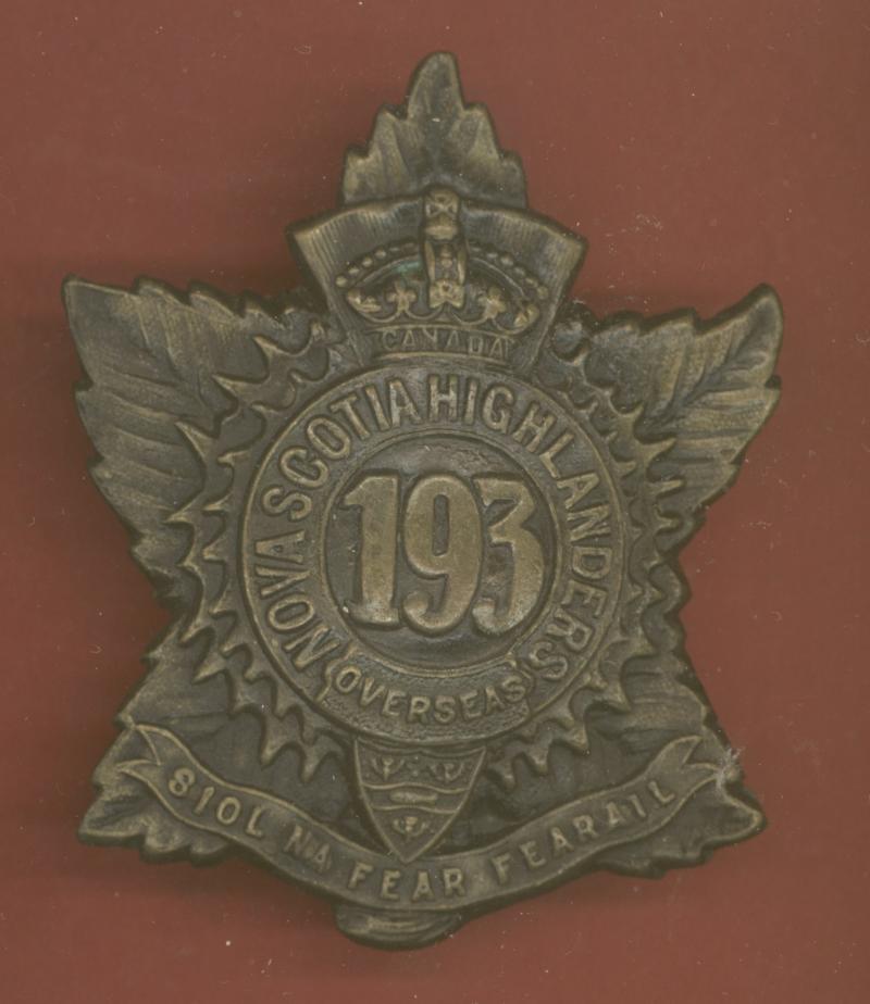 Canadian 193rd Nova Scotia Highlanders (Cape Breton Highlanders) Bn. WW1 CEF cap badge