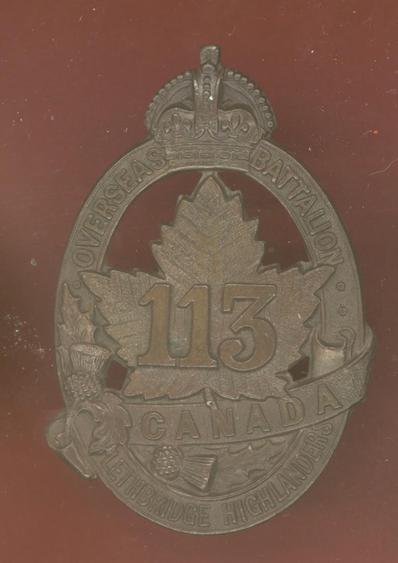 Canadian 113th Bn Lethbridge Highlanders WW1 CEF OSD cap badge