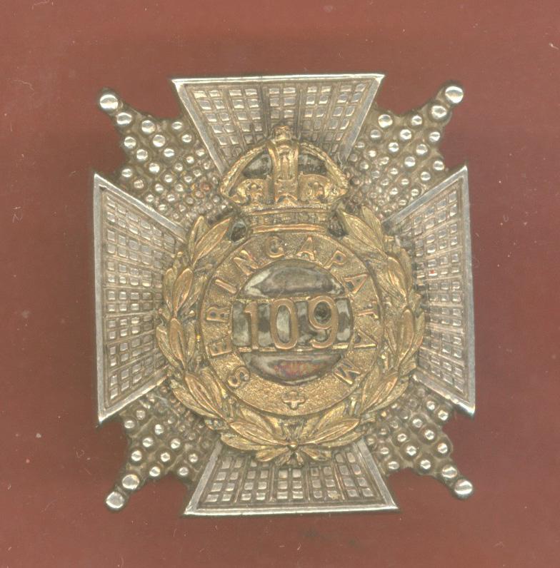 Indian Army: 109th Infantry Officers WW1 cap badge.