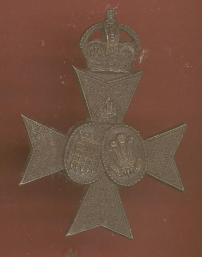 16th (County of London) Bn. The London Regt (Queen s Westminster & Civil Service Rifles) Officer's OSD cap badge