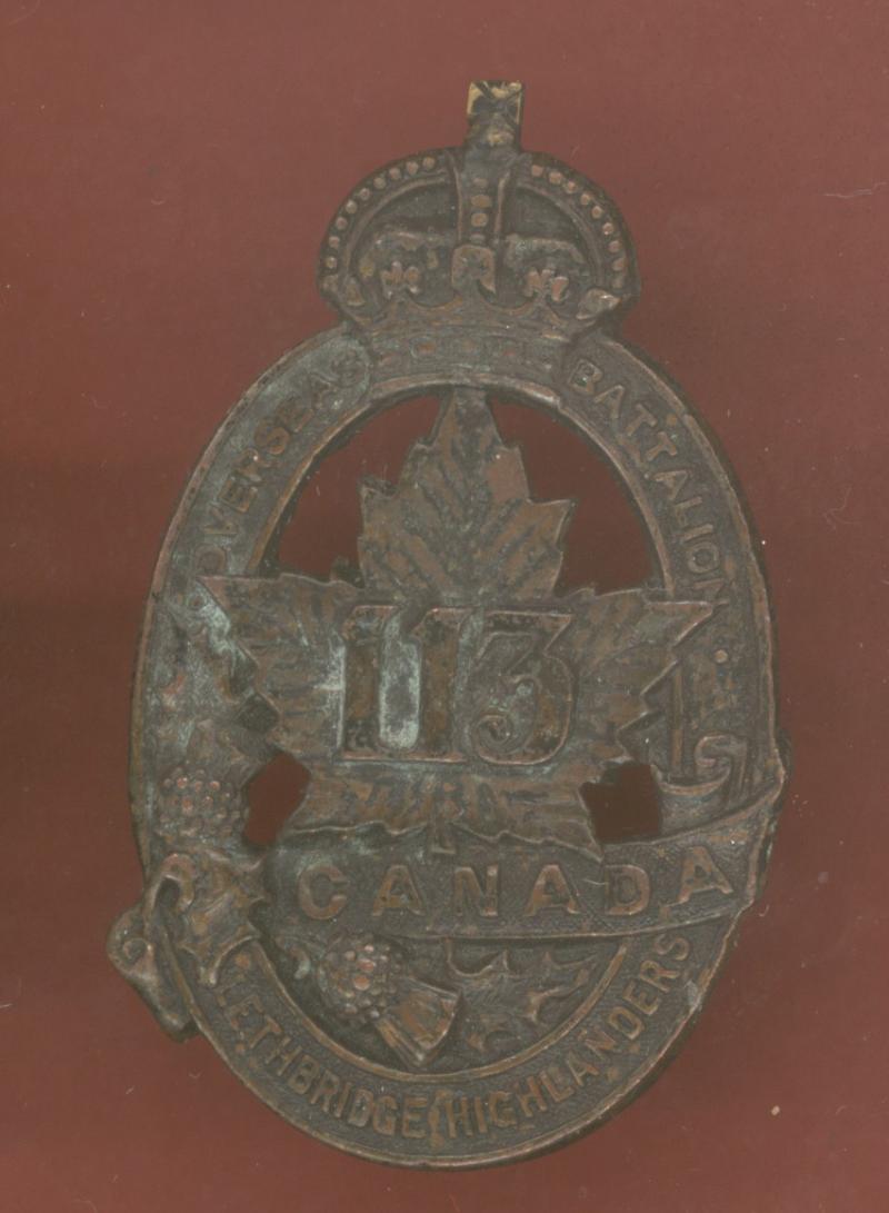 Canadian 113th Bn Lethbridge Highlanders WW1 CEF cap badge