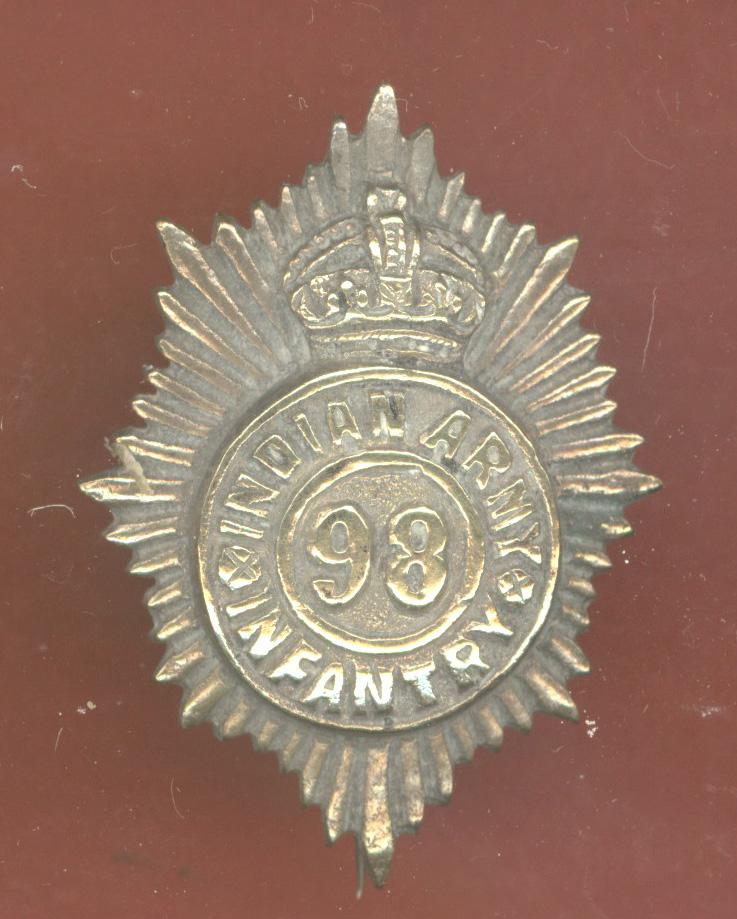 Indian Army 98th Infantry WW1 Field Service Cap badge