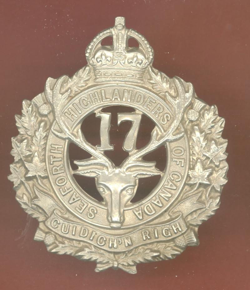 Canadian 17th Bn. Seaforth Highlanders of Canada WW1 CEF glengarry badge