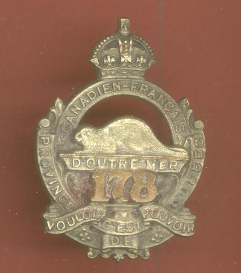 Canadian 178th Canadien-Francais Bn. WW1 CEF Officer's cap badge