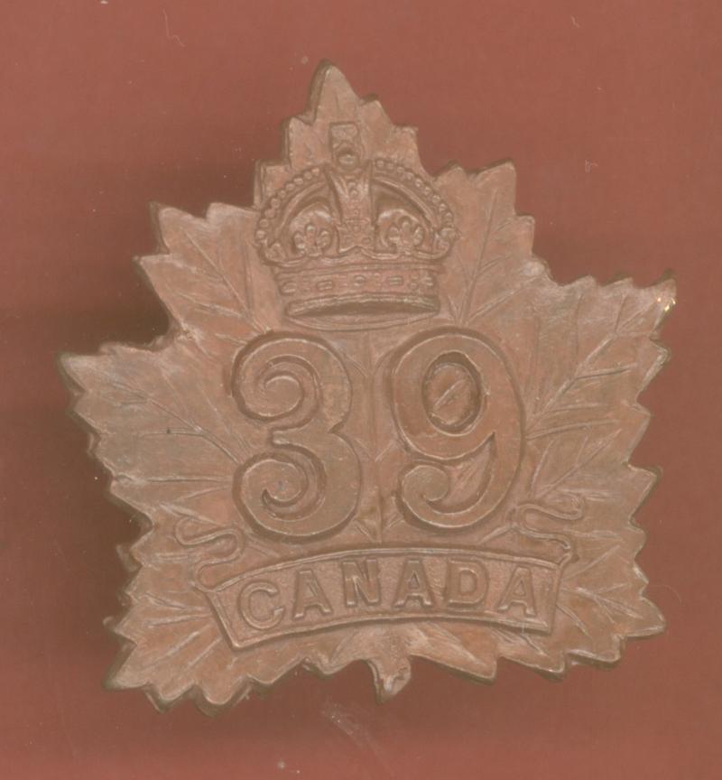 Canadian 39th Belleville, Ontario Battalion WW1 CEF cap badge
