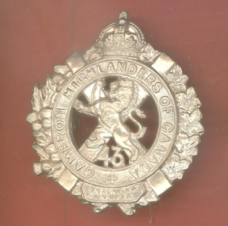 Canadian 43rd Cameron Highlanders of Canada Bn. WW1 CEF glengarry badge