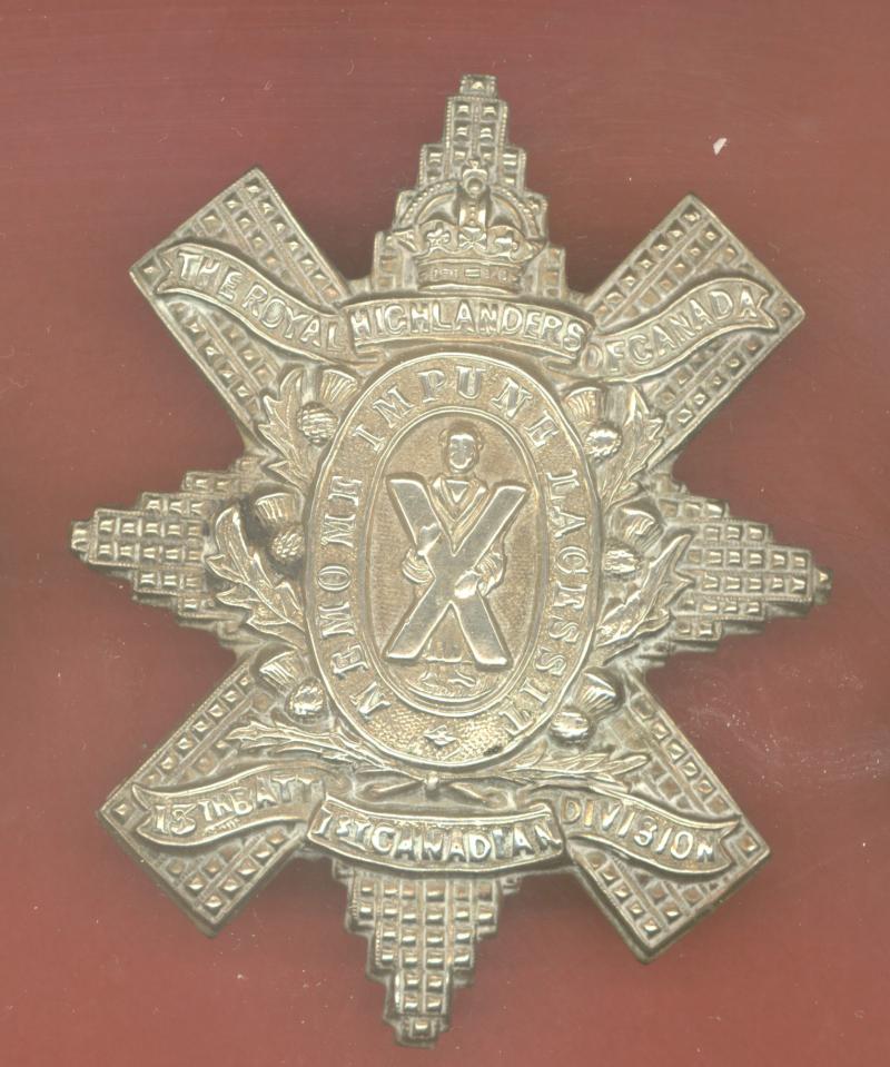 Canadian 13th Bn. Black Watch , Royal Highlanders of Canada WW1 CEF OR's glengarry badge