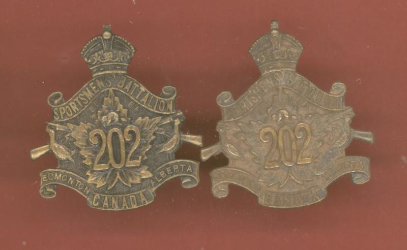 Canadian 202nd Edmonton Sportsmen Bn. WW1 CEF collar badges