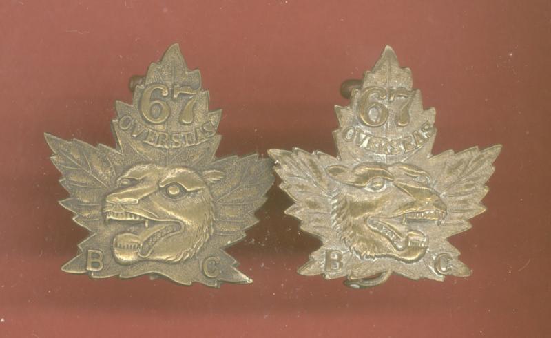 Canadian 67th Western Scots B.C. Highlanders Bn. WW1 CEF collar badges