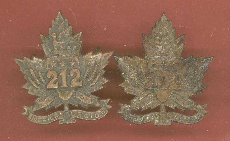 Canadian 212nd Toronto Americans Bn. Collar Badges