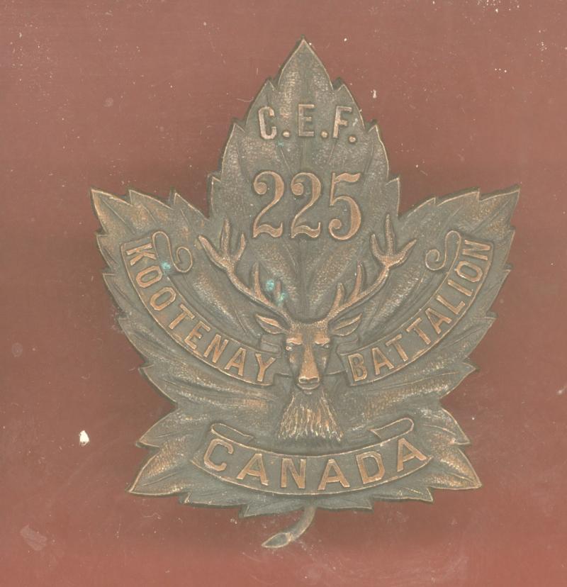 Canadian 225th Kootenay, B.C. Battalion WW1 CEF cap badge