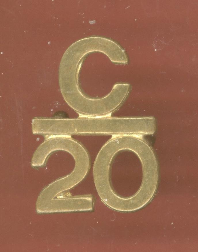 Canadian C/20 20th Battalion (1st Central Ontario) WW1 CEF numeral badge