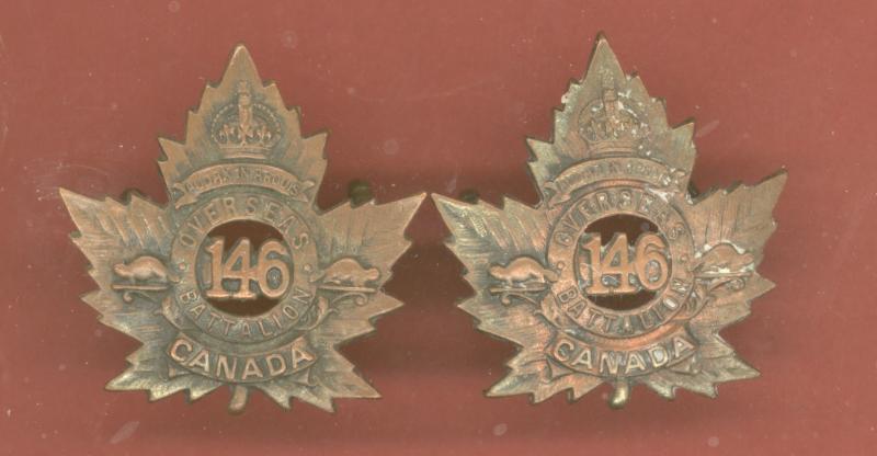 Canadian 146th Kingston Bn. WW1 CEF collar badges