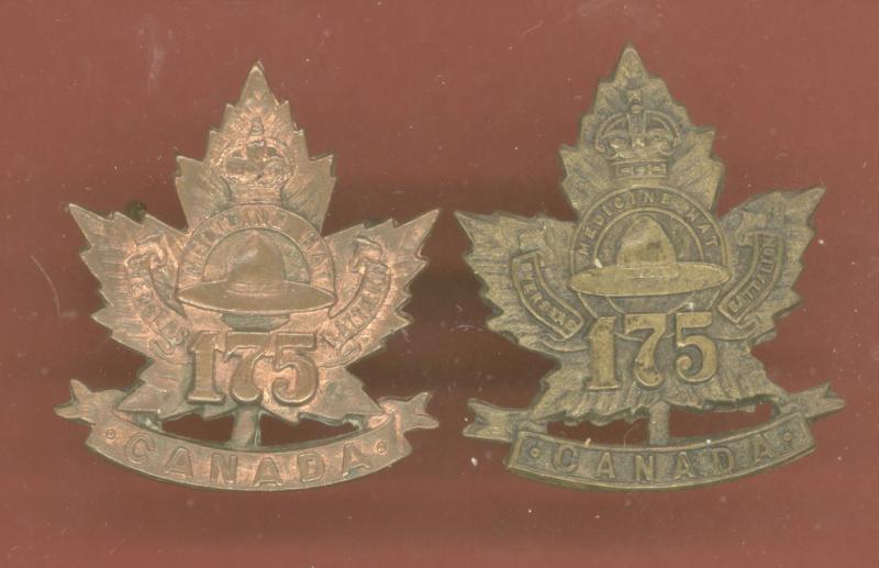 Canadian 175th Medicine Hat, Alberta Bn. WW1 CEF collar badges