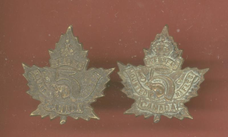 5th Canadian Mounted Rifles Regt WW1 CEF collar badges