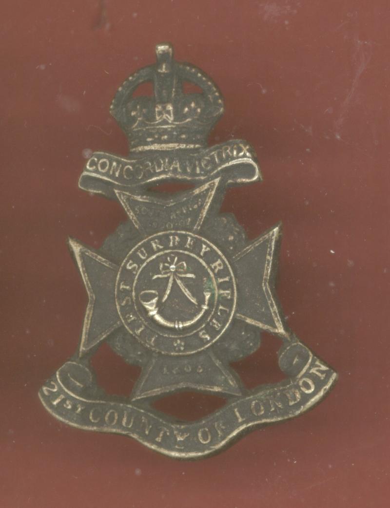 21st County of London Bn 1st Surrey Rifles Officer's / NCO's cap badge