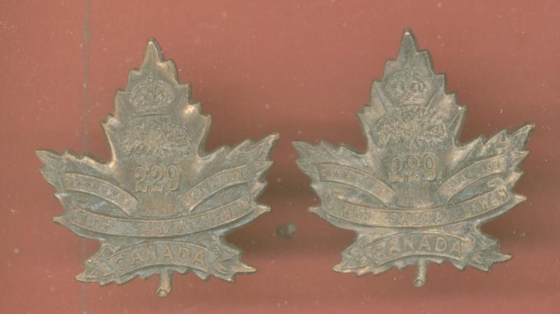 Canadian 229th South Saskatchewan Bn. WW1 CEF collar badges