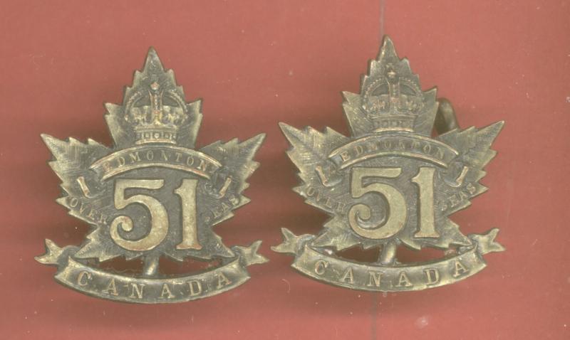 Canadian 51st Edmonton Bn. WW1 CEF collar badges