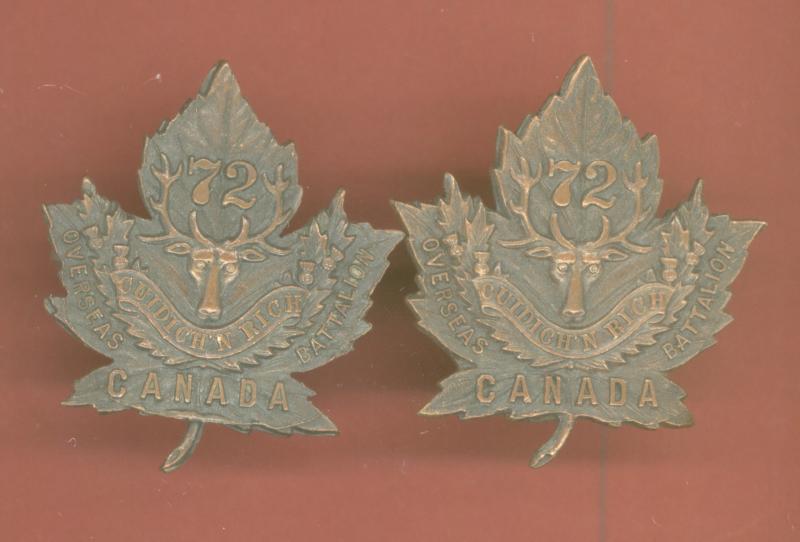 Canadian 72nd Bn. Seaforth Highlanders of Canada WW1 CEF collar badges