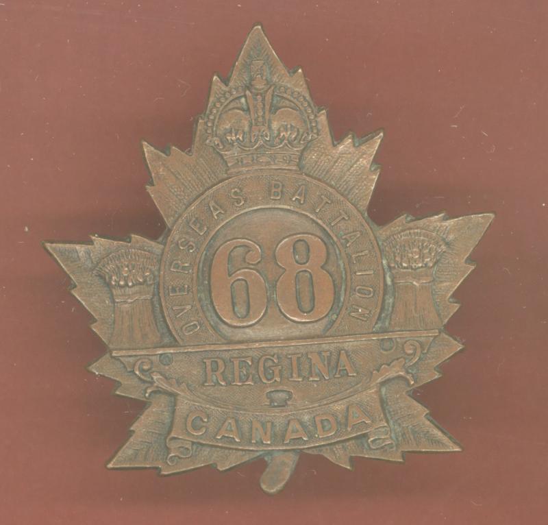 Canadian 68th Regina Saskatchewan Bn. WW1 CEF cap badge