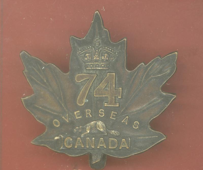 Canadian 74th Overseas Bn. WW1 CEF cap badge