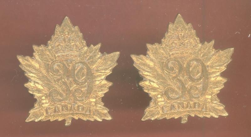 Canadian 39th Belleville, Ontario Battalion WW1 CEF collar badges