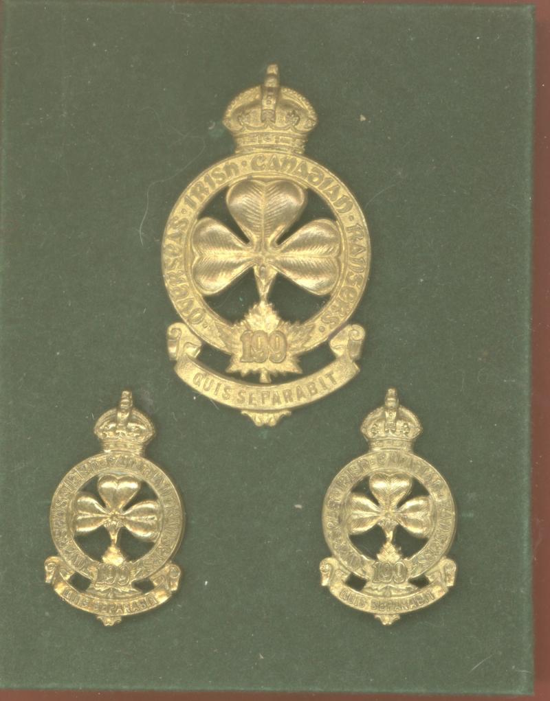 Canadian 199th Irish Canadian Rangers Bn. WW1 CEF cap & collar badges