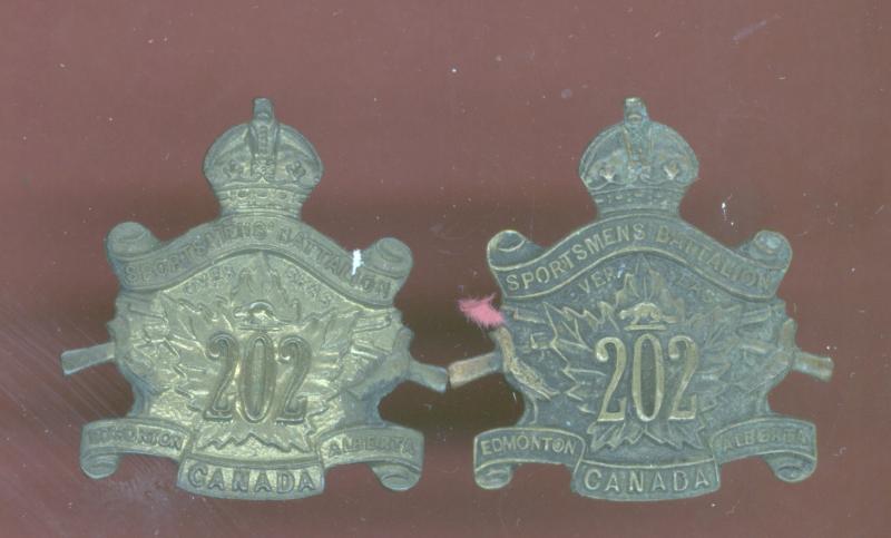 Canadian 202nd Edmonton Sportsmen Bn. WW1 CEF collar badges