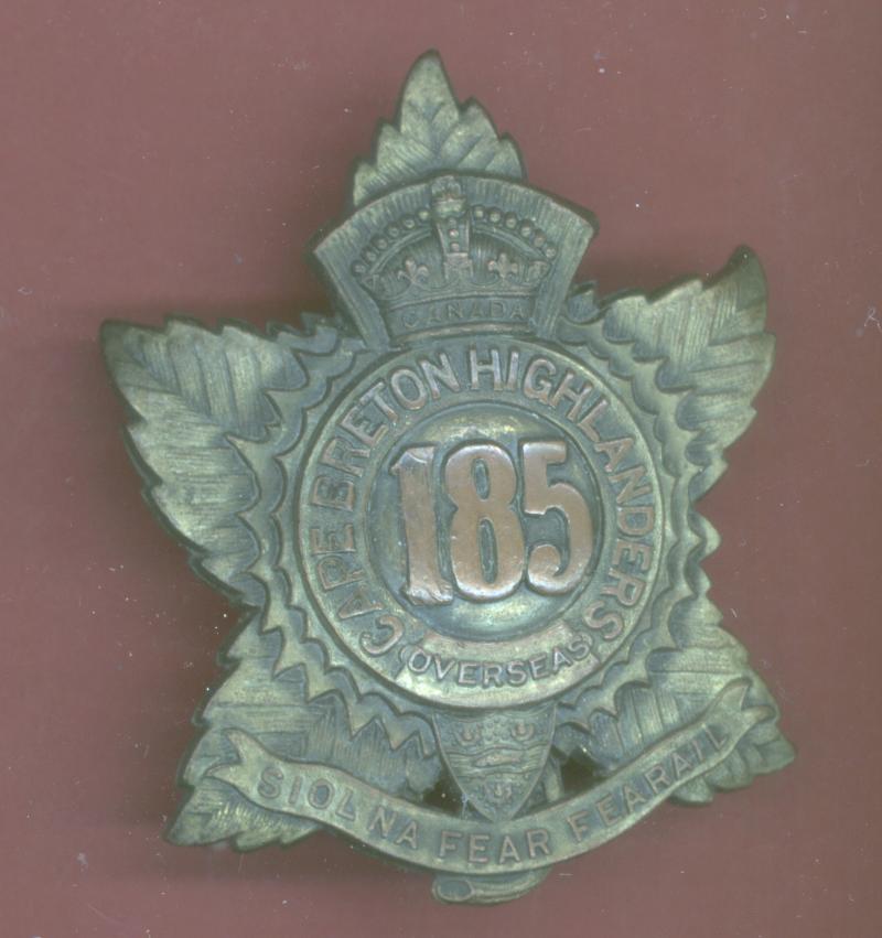 Canadian 185th Nova Scotia Highlanders (Cape Breton Highlanders) Bn. WW1 CEF cap badge