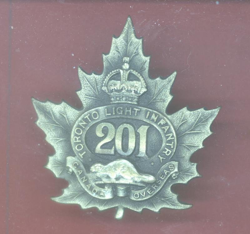 Canadian 201st Toronto Light Infantry Bn. WW1 CEF cap badge