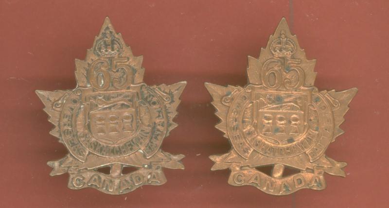 Canadian 65th Saskatchewan Bn. WW1 CEF collar badges