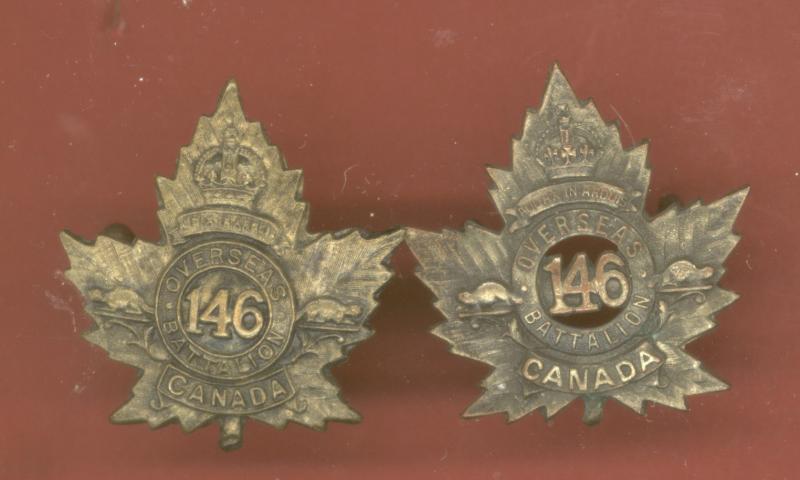 Canadian 146th Kingston Bn. WW1 CEF collar badges