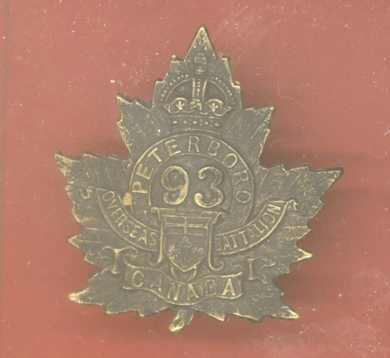 Canadian 93rd Battalion, Peterborough, Ontario WW1 CEF Cap Badge
