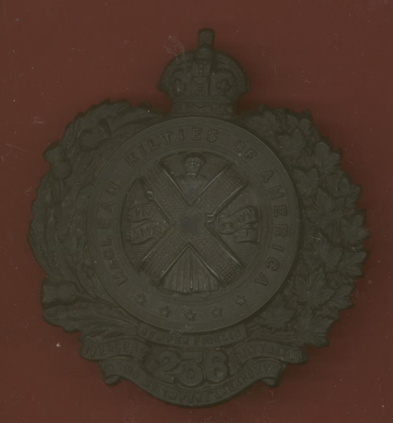 Canadian 236th MacLean Kilties of America Bn.CEF WW1 Officer's cap badge