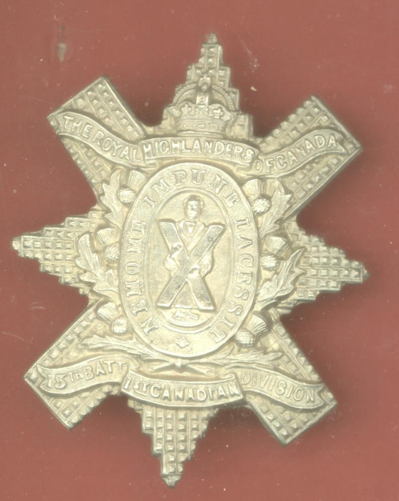 Canadian 13th Bn. Black Watch , Royal Highlanders of Canada WW1 CEF OR's glengarry badge