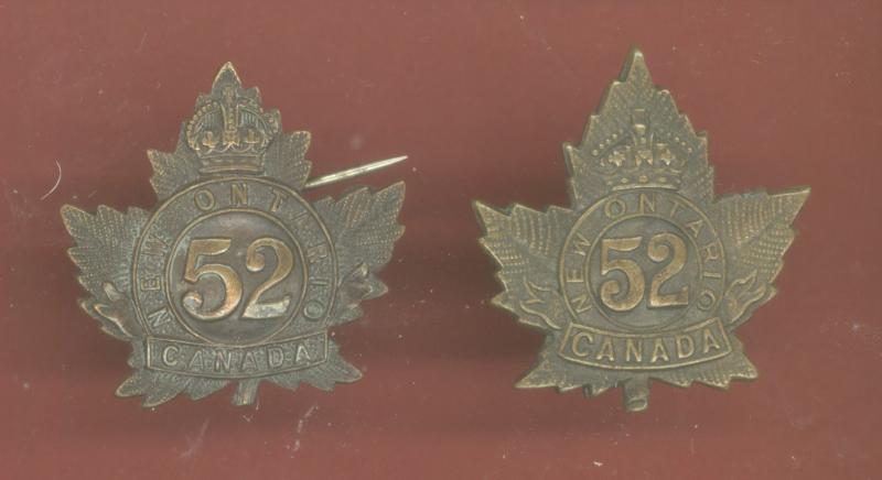 Canadian 52nd Port Arthur Ontario Bn. WW1 CEF collar badges