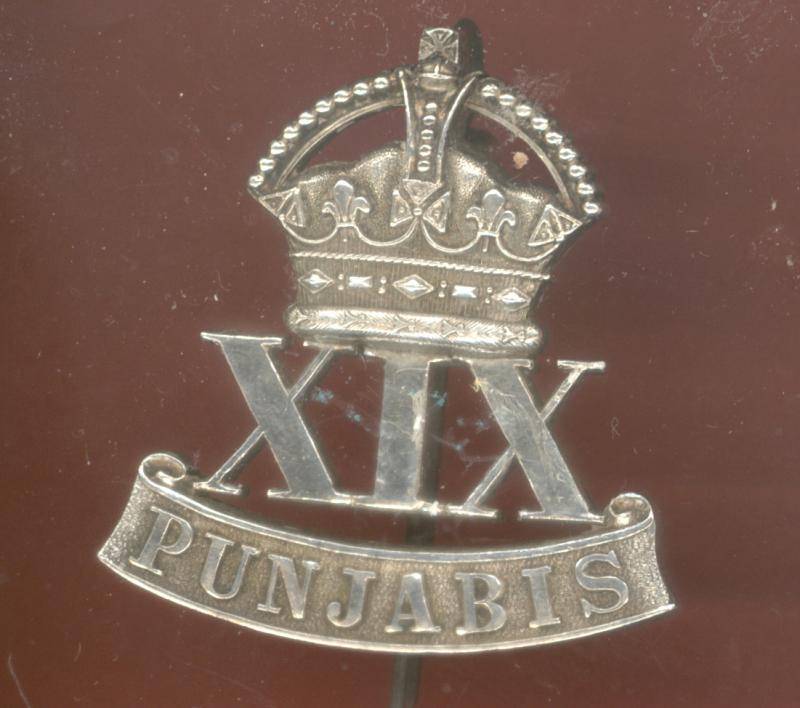 Indian Army. 19th Punjabis Officer's HM silver cap badge
