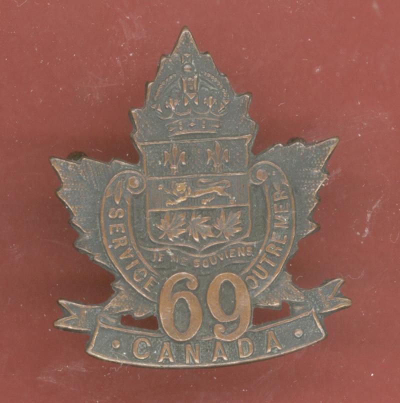 Canadian 69th St. John, Quebec Bn. WW1 CEF collar badge