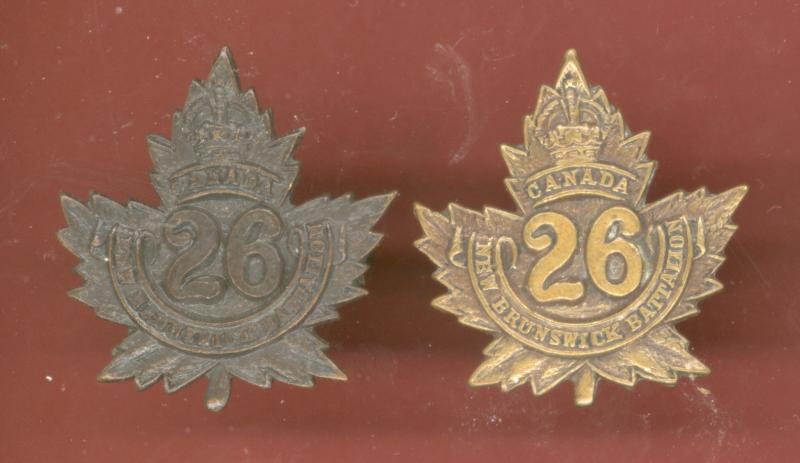 Canadian 26th St. John, N.B.. WW1 CEF collar badges