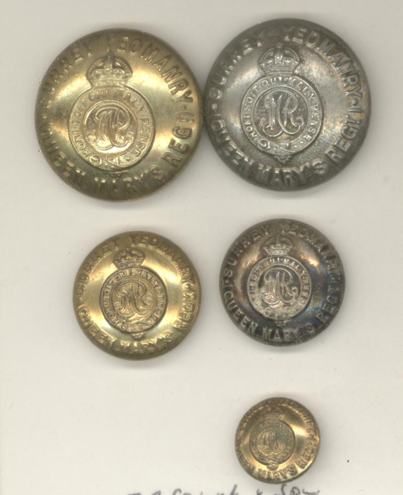 Q.M.O. Surrey Yeomanry Cavalry Officer buttons