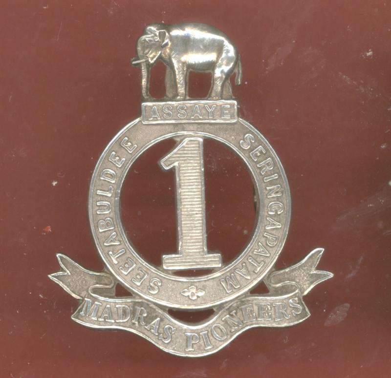 Indian Army. 1st Madras Pioneers Officer's HM silver cap badge