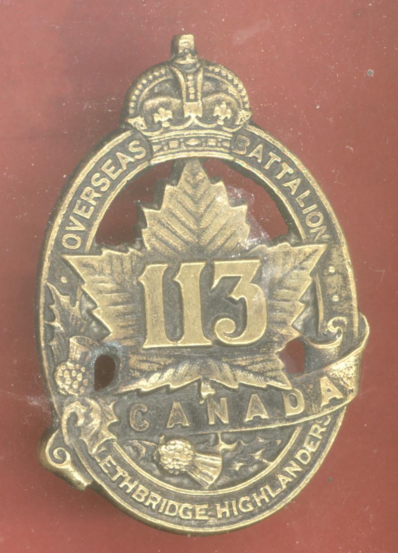 Canadian 113th Bn Lethbridge Highlanders WW1 CEF cap badge
