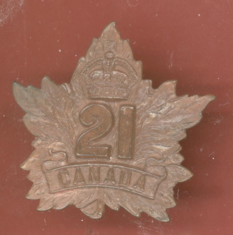 Canadian 21st Kingston Ontario Bn. WW1 CEF cap badge
