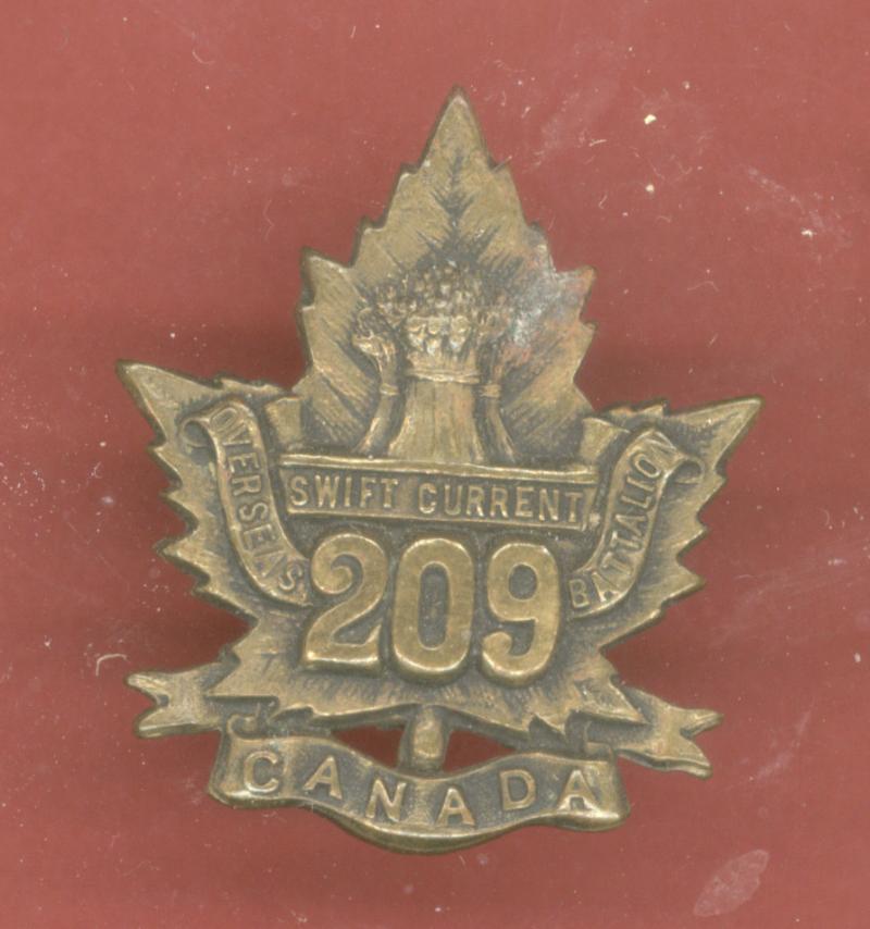 Canadian 209th Swift Current, Saskatchewan Bn.CEF WW1 collar badge