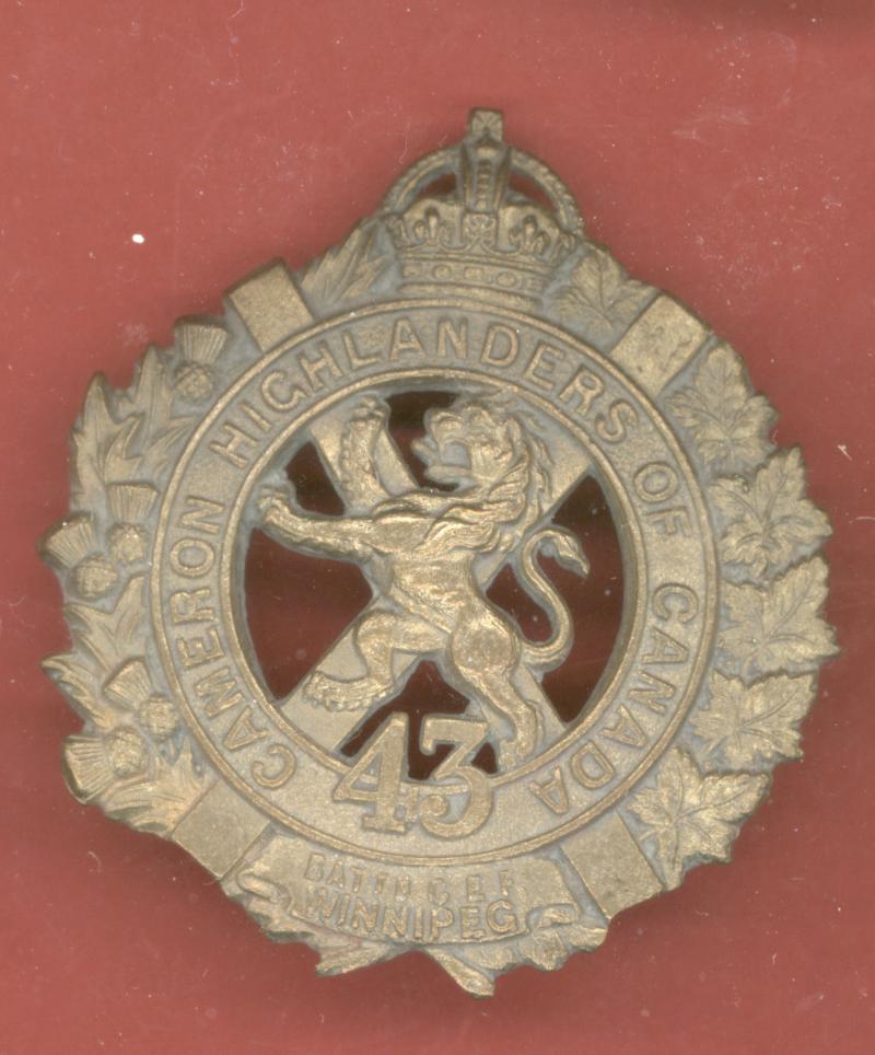 Canadian 43rd Cameron Highlanders of Canada Bn. WW1 CEF glengarry badge