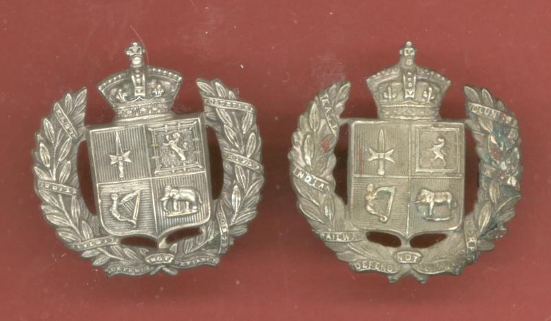 Indian Army ; East India Railway Volunteer Corps WW1 collar badges