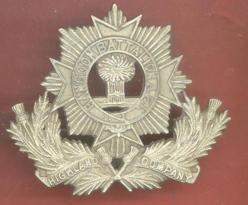 Indian Army Scottish Rangoon Highland Company WW1 glengarry badge